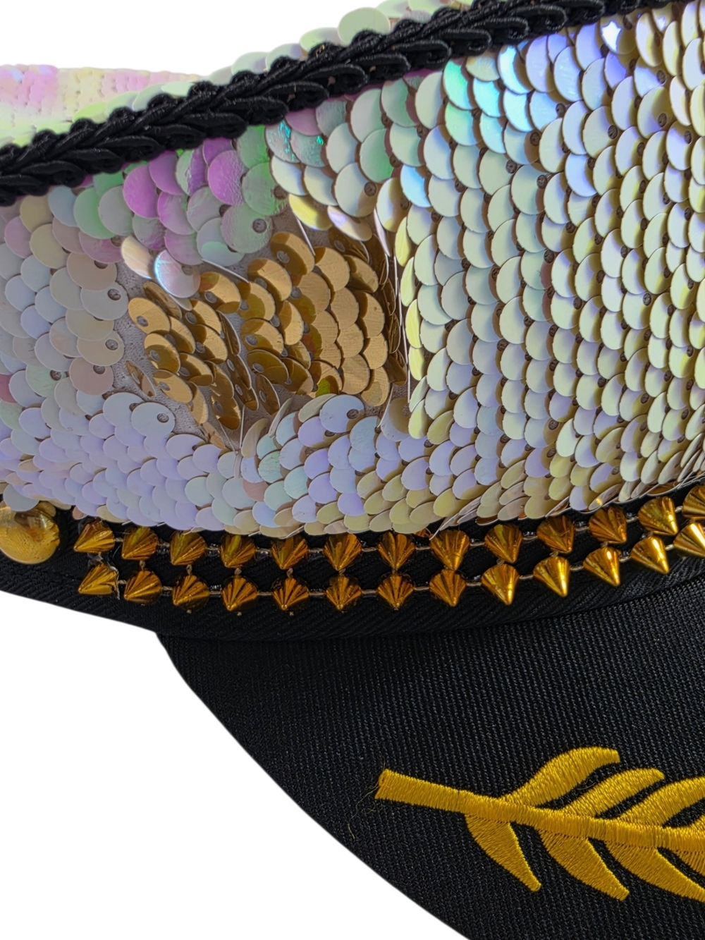 Sequin Captain’s Hat with Gold Embroidery/ White IRIDESCENT/ GOLD SEQUIN - Picture 3 of 5